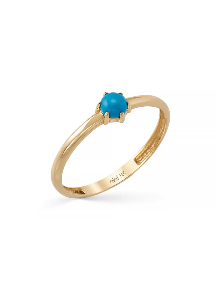 Yuvarlak Turkuaz Taşlı Minimal 14K Altın Yüzük