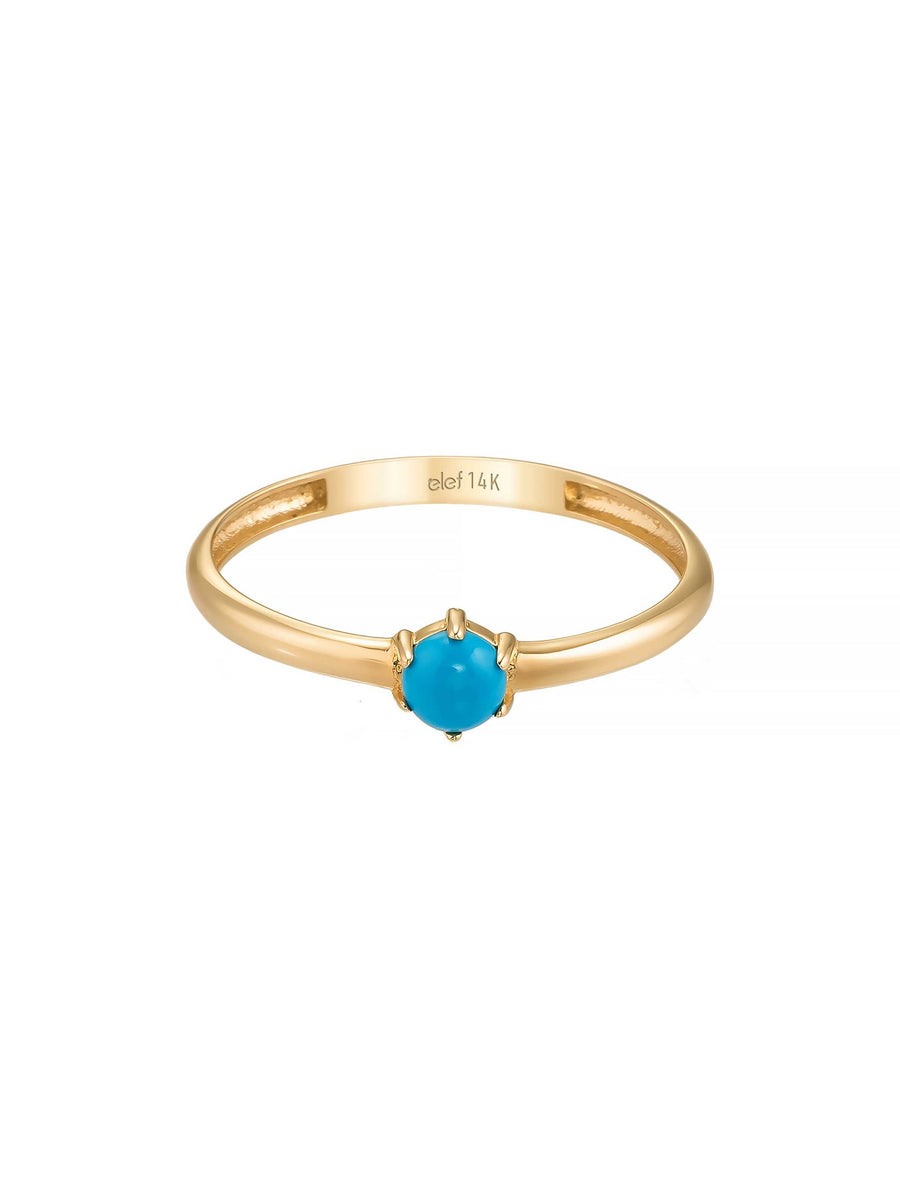 Yuvarlak Turkuaz Taşlı Minimal 14K Altın Yüzük