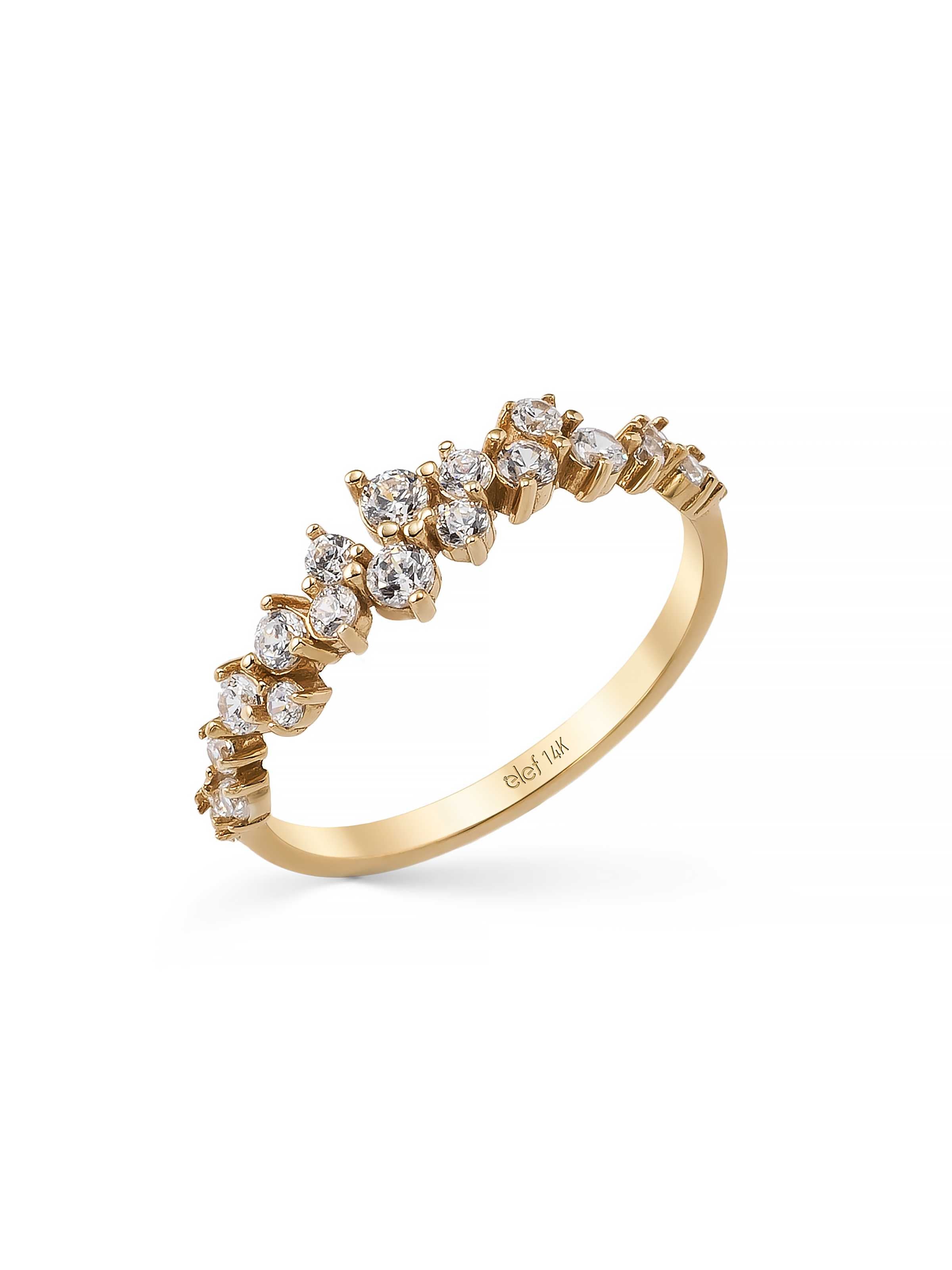 Yuvarlak ve Baget Taşlı Modern 14K Altın Yüzük - Elef Kuyumculuk