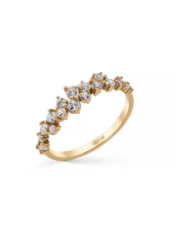 Yuvarlak ve Baget Taşlı Modern 14K Altın Yüzük