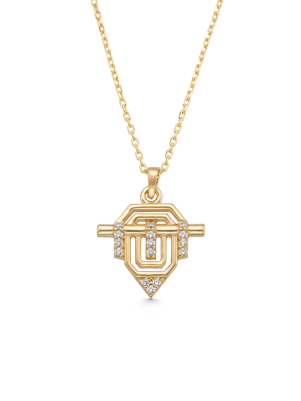 Zirkon Detaylı Geometrik Tasarım 14K Altın Kolye - Elef Kuyumculuk