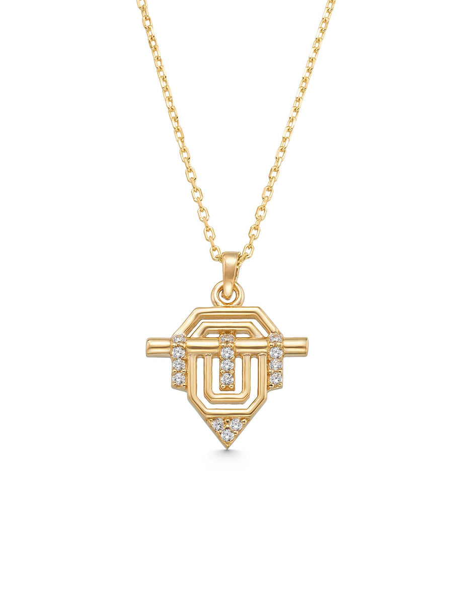 Zirkon Detaylı Geometrik Tasarım 14K Altın Kolye