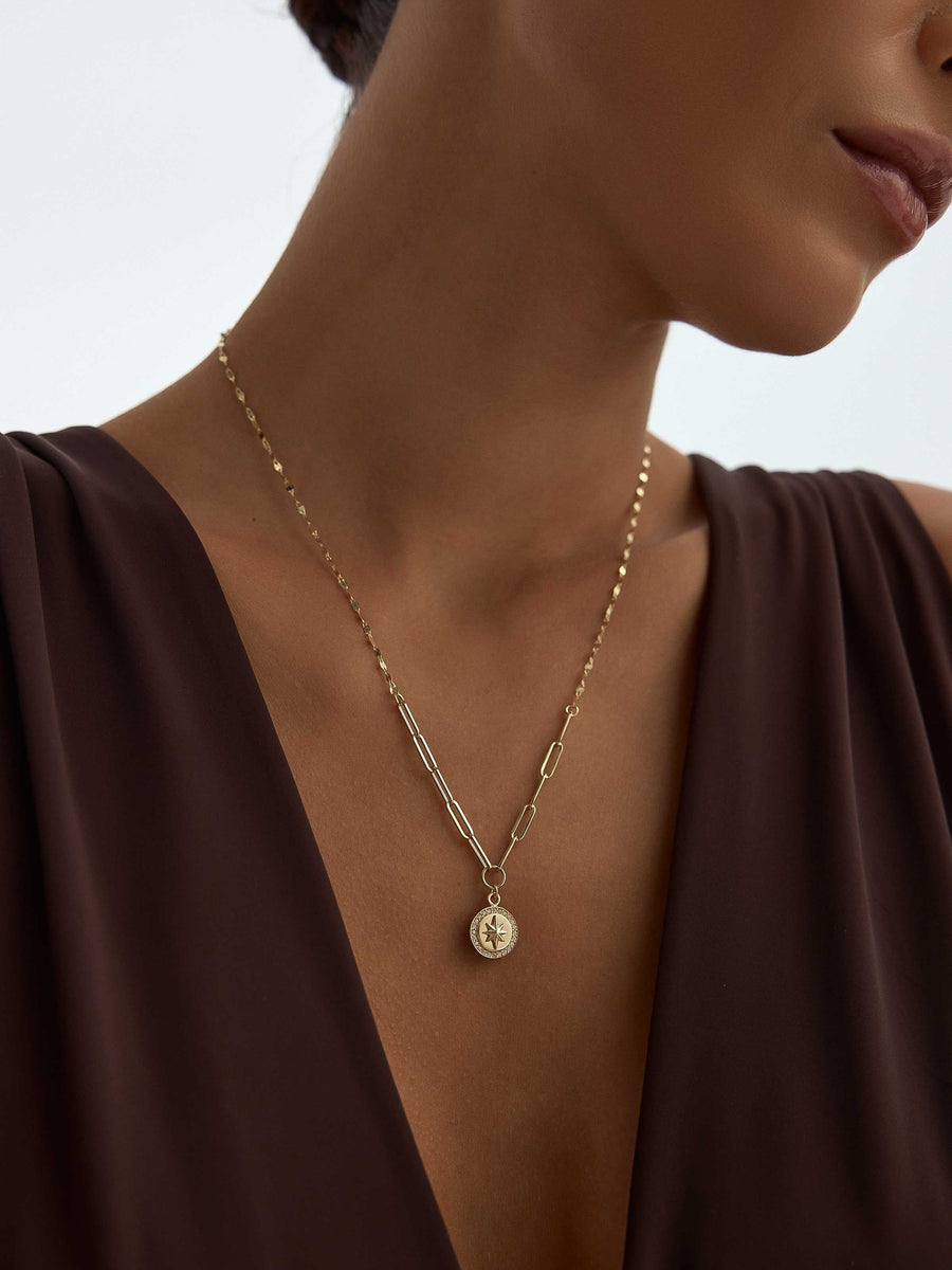 Zirkon Halo Yıldız 14K Altın Kolye