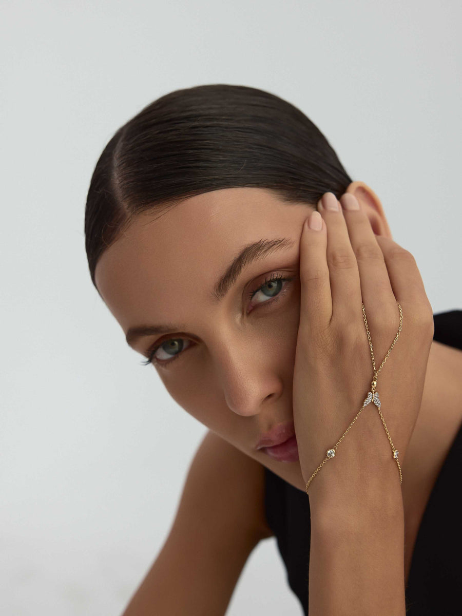 Zirkon Taşlı Kelebek Figürlü 14K Altın Şahmeran