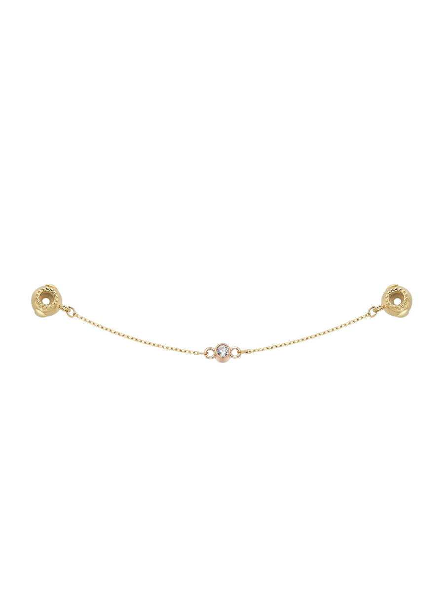 Zirkon Taşlı ve Zincirli 14K Altın Charm Güvenlik Kilidi