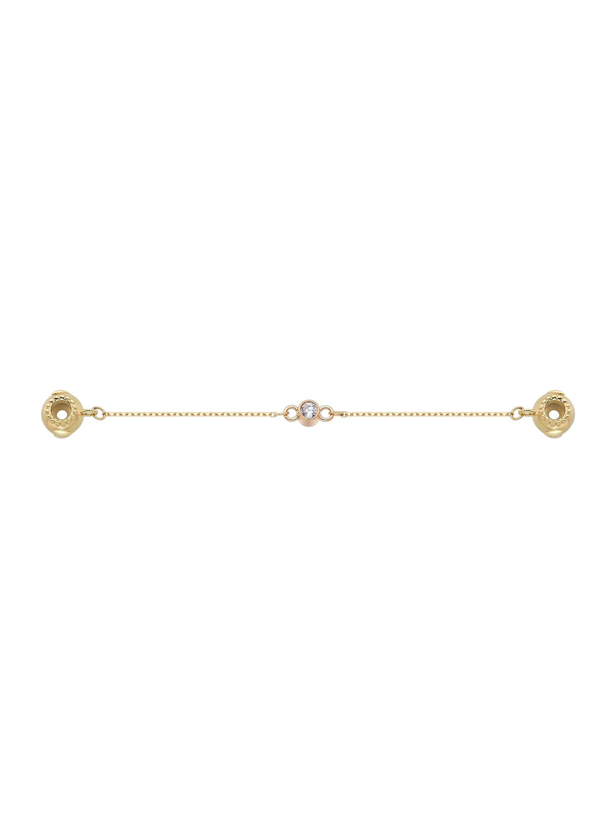 Zirkon Taşlı ve Zincirli 14K Altın Charm Güvenlik Kilidi