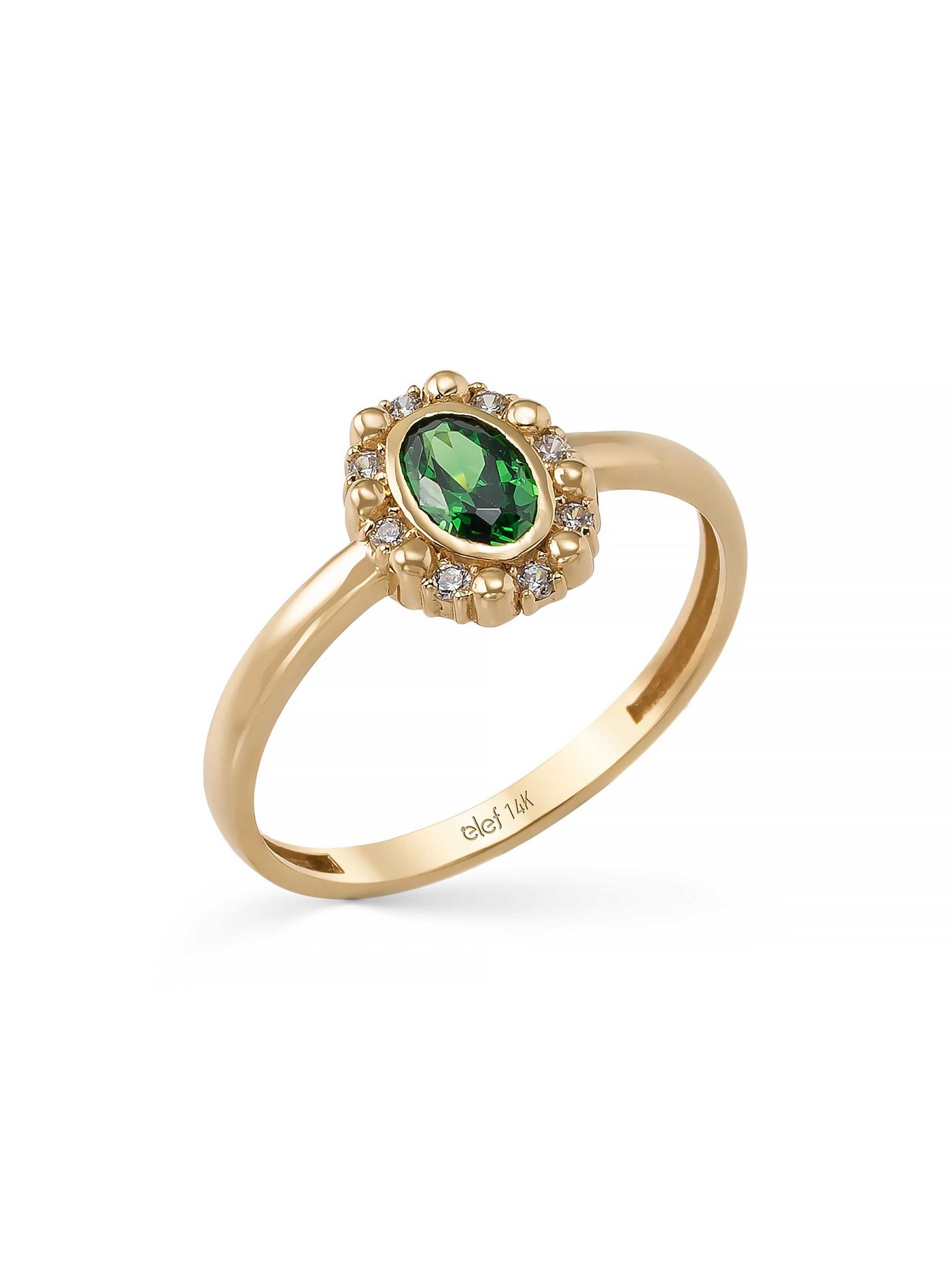 Zümrüt Yeşili Taşlı Vintage Halo 14K Altın Yüzük - Elef Kuyumculuk
