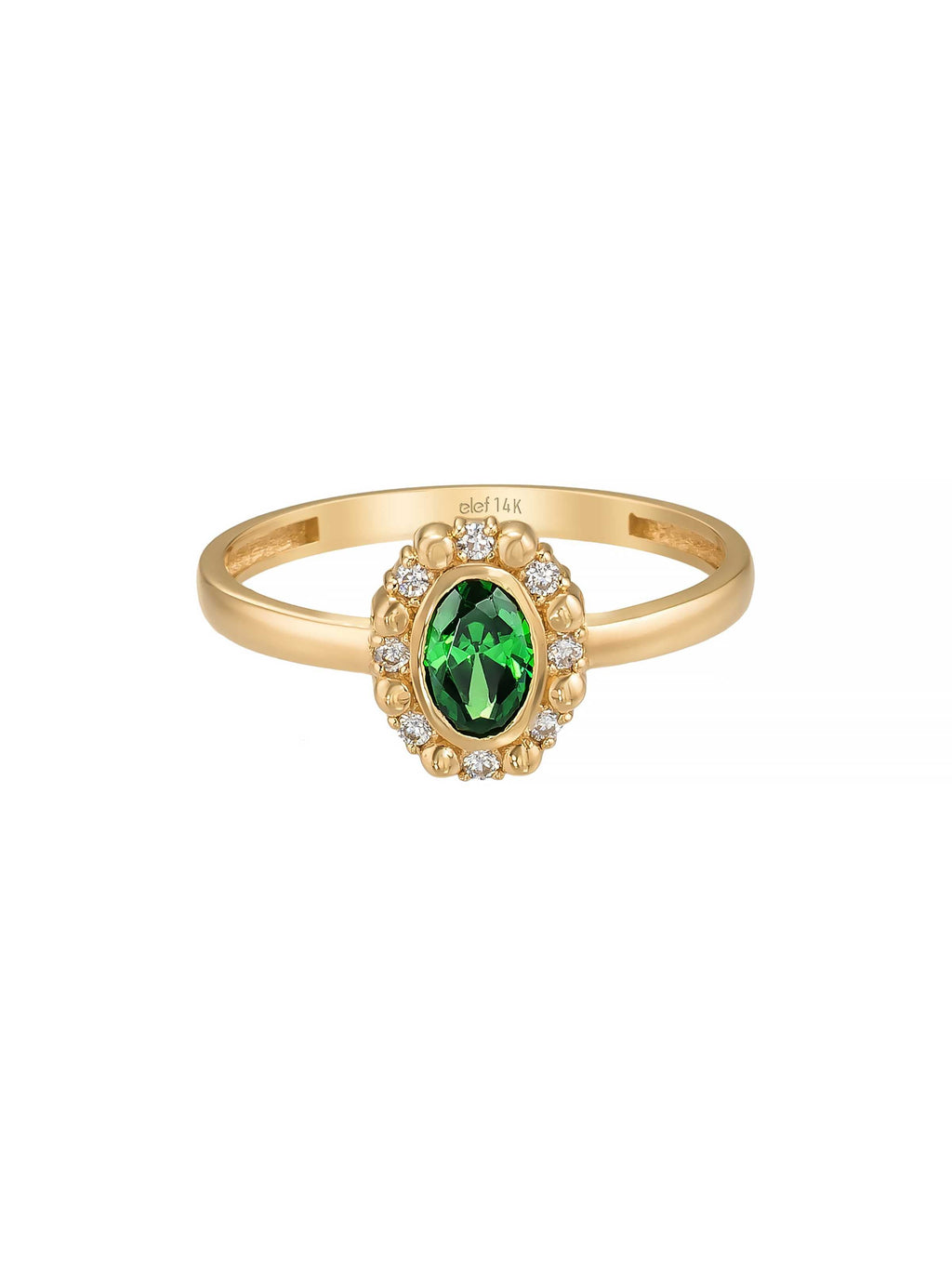 Zümrüt Yeşili Taşlı Vintage Halo 14K Altın Yüzük - Elef Kuyumculuk