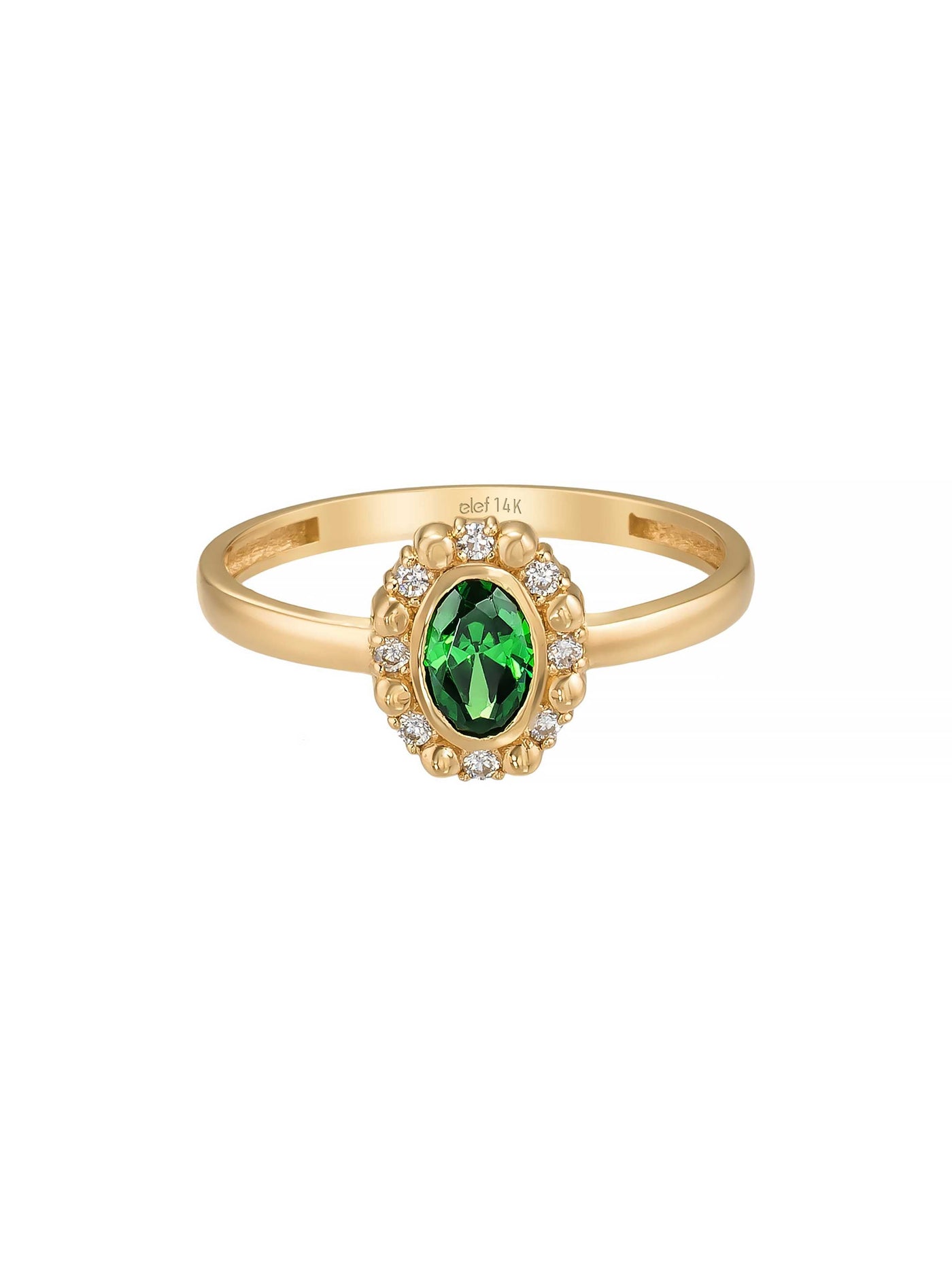 Zümrüt Yeşili Taşlı Vintage Halo 14K Altın Yüzük - Elef Kuyumculuk