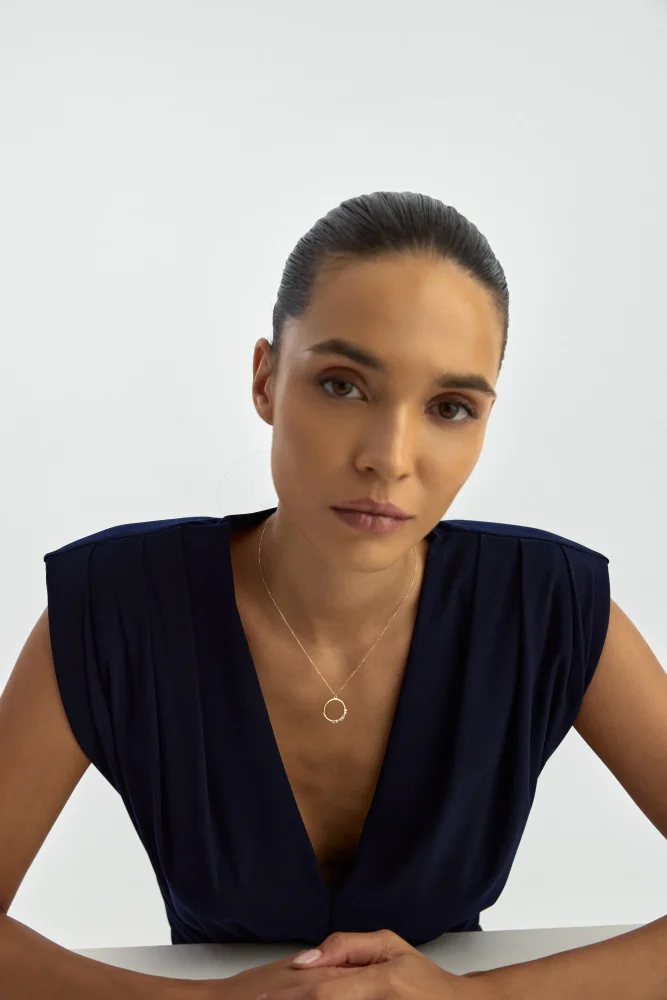 Çember Formlu Baget Taşlı 14K Altın Kolye - 4