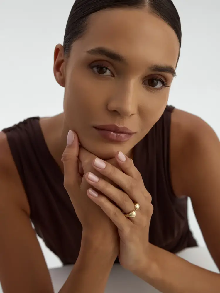 Çift Bombeli Açık Form 14K Altın Yüzük - 3