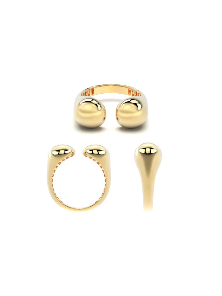 Çift Bombeli Açık Form 14K Altın Yüzük - 8