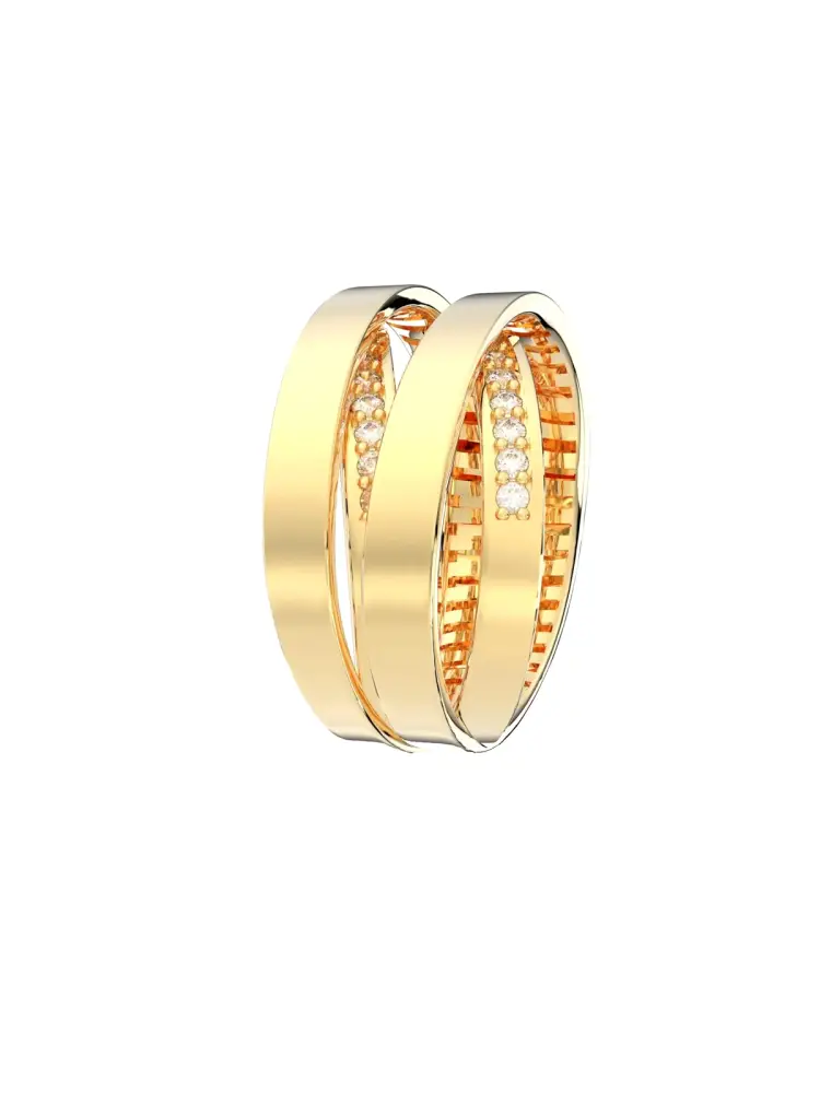 Çift Çapraz Sıralı Sıra Taşlı 14K Altın Yüzük - 7