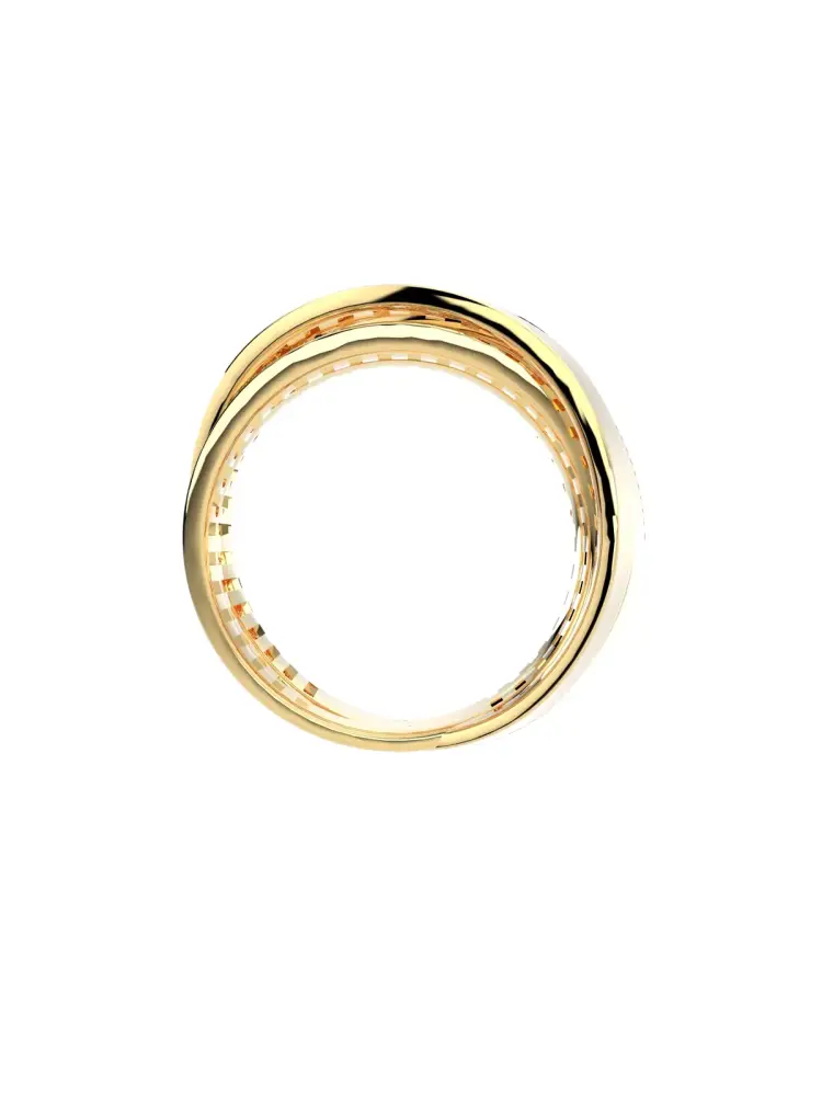 Çift Çapraz Sıralı Sıra Taşlı 14K Altın Yüzük - 6