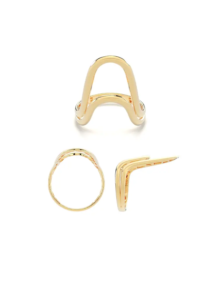 Çift Kavis Formlu Modern 14K Altın Yüzük - 8