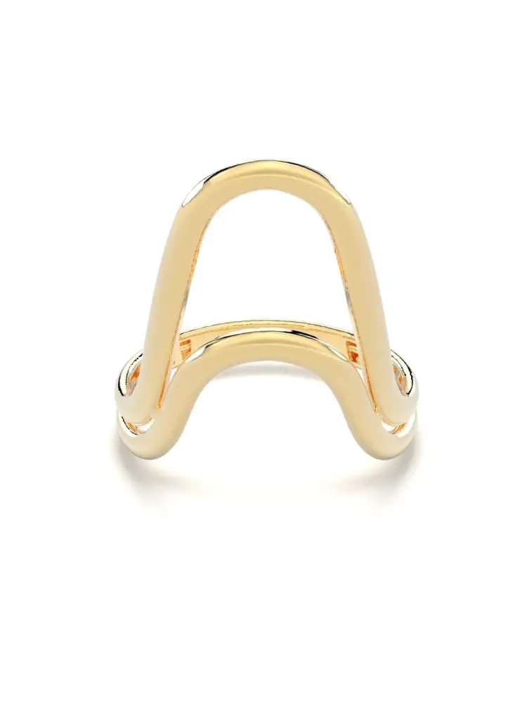 Çift Kavis Formlu Modern 14K Altın Yüzük - 1