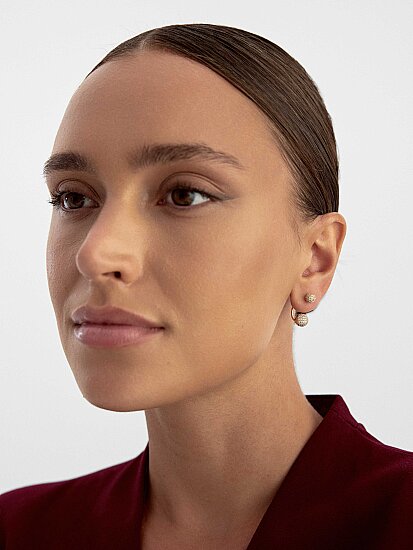 Çift Küre Taşlı 14K Altın Sallantılı Küpe - (1)