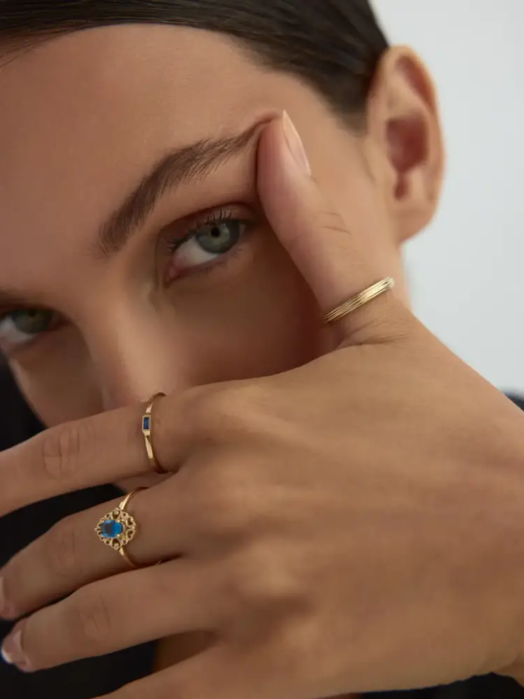 Çizgili Formlu Minimal 14K Altın Yüzük - 2