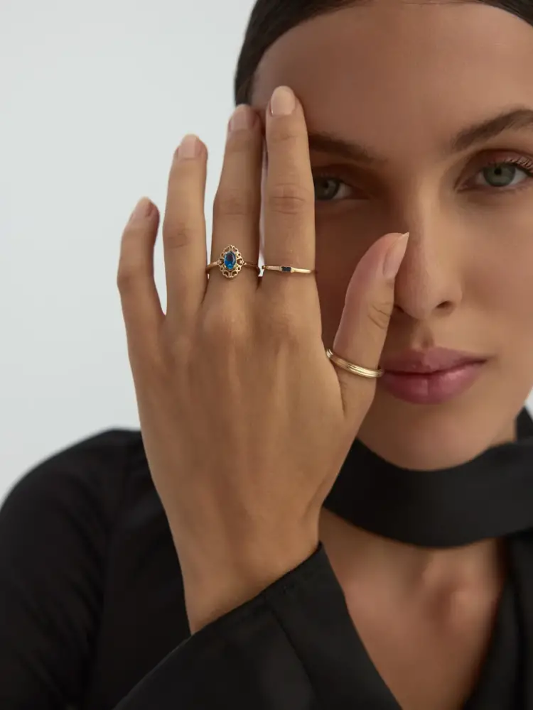 Çizgili Formlu Minimal 14K Altın Yüzük - 4