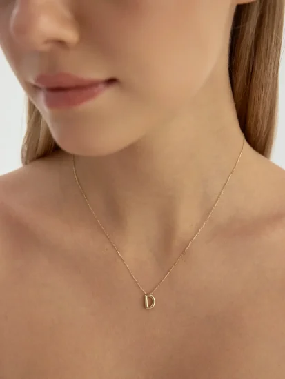 D Harfi Sade 14K Altın Harf Kolye - (1)