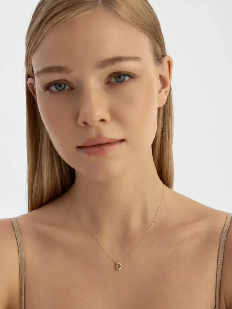 D Harfi Sade 14K Altın Harf Kolye - 4