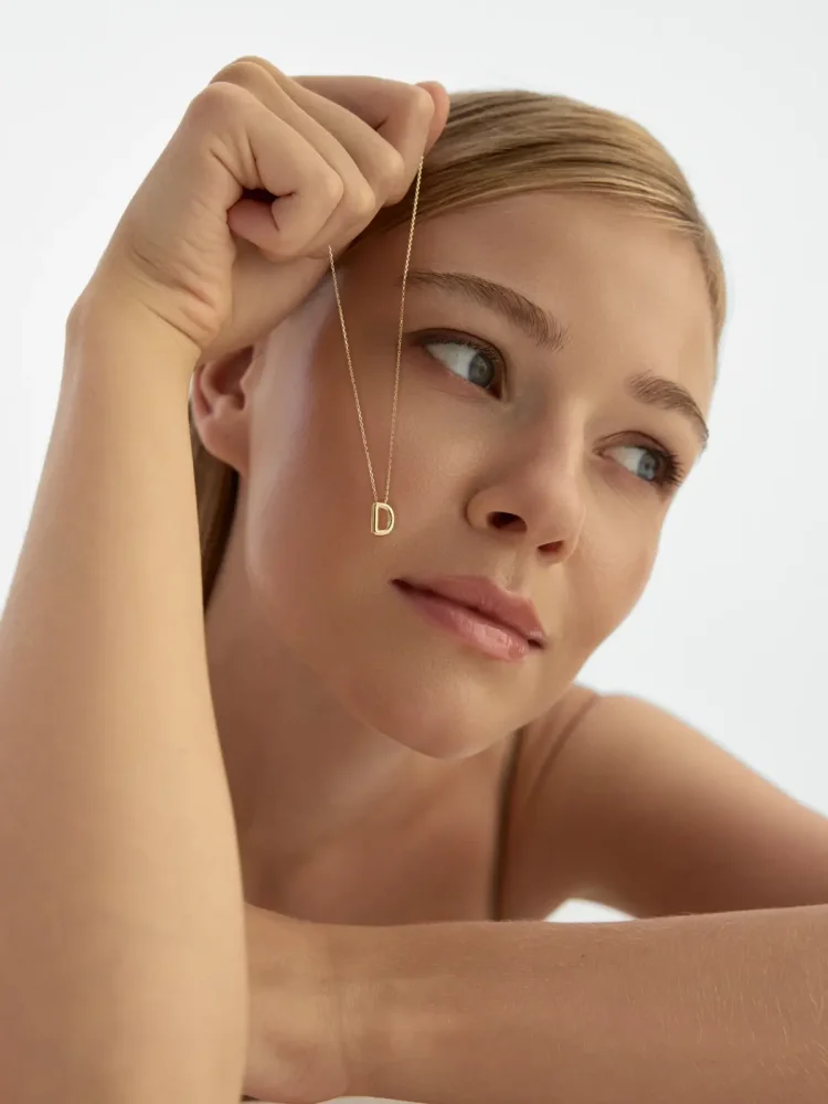 D Harfi Sade 14K Altın Harf Kolye - 5