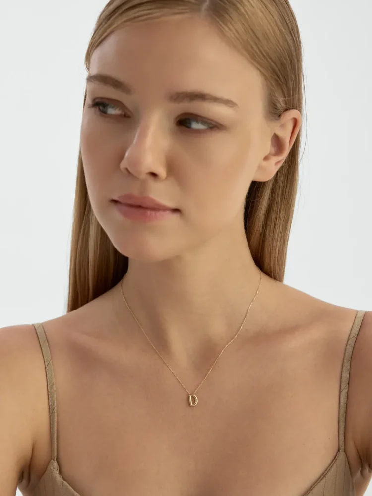 D Harfi Sade 14K Altın Harf Kolye - 6