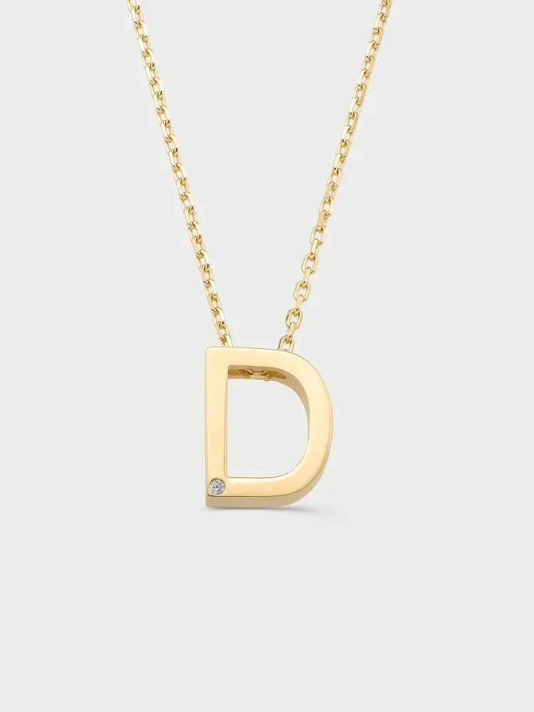 D Harfi Taşlı 14K Altın Harf Kolye - 1