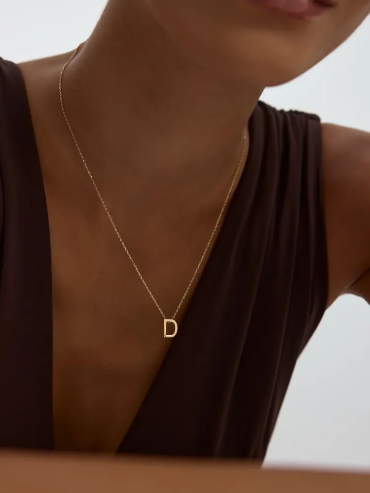 D Harfi Taşlı 14K Altın Harf Kolye - 2