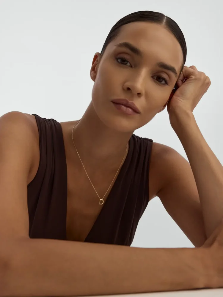 D Harfi Taşlı 14K Altın Harf Kolye - 4