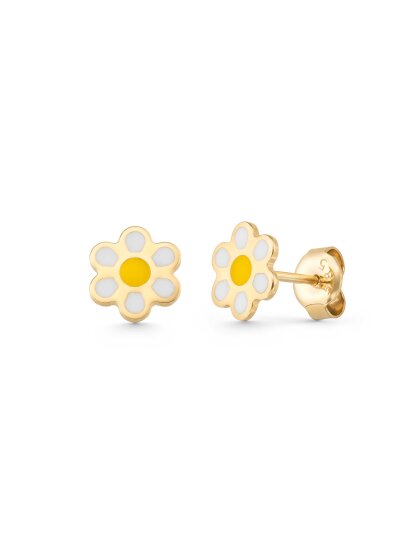 Daisy Enamel Kids Earrings in 14K Gold - 