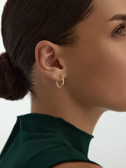 Desenli Halka 14K Altın Küpe - (1)