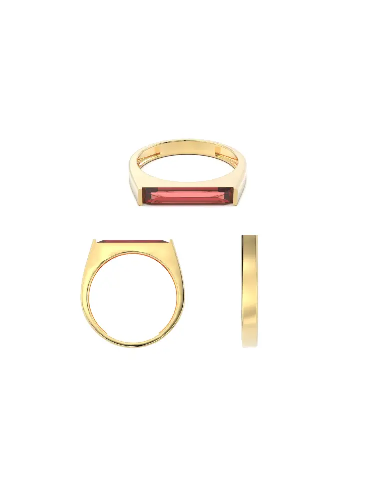 Dikdörtgen Baget Taşlı Modern 14K Altın Yüzük - 14