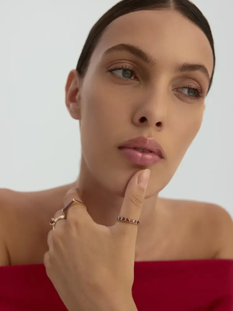 Dikdörtgen Baget Taşlı Modern 14K Altın Yüzük - 4