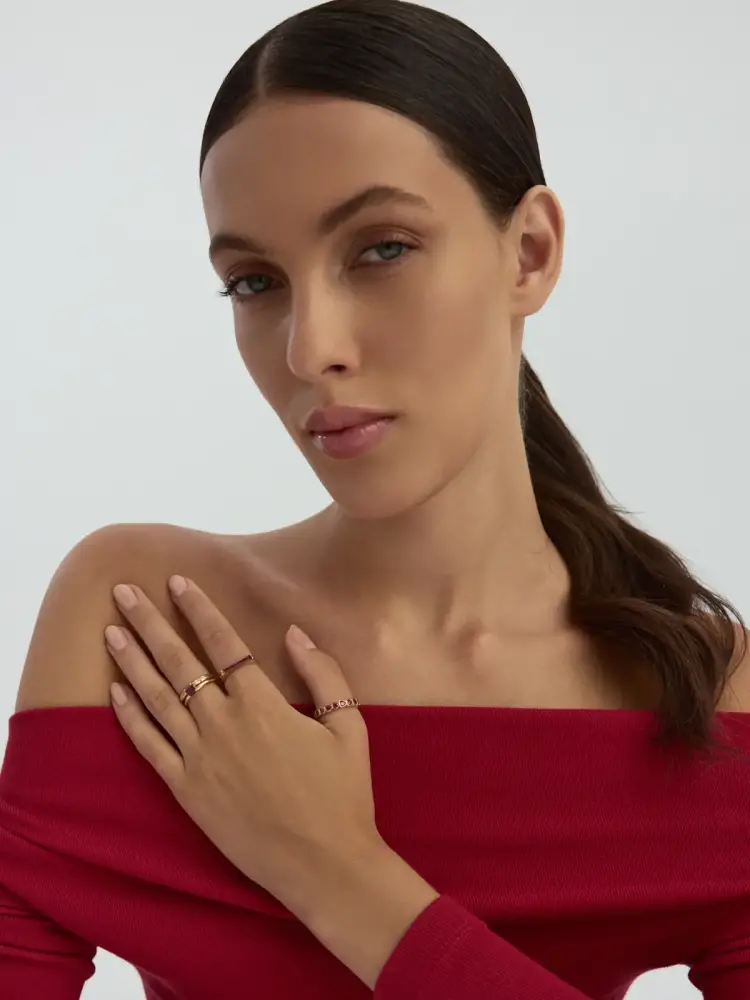 Dikdörtgen Baget Taşlı Modern 14K Altın Yüzük - 7