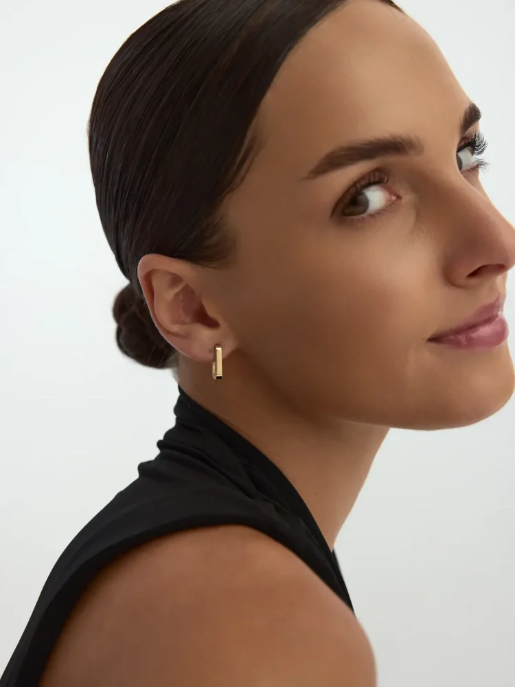 Dikdörtgen Form Sıralı Taş Detaylı Küpe 14K Altın Küpe - 4