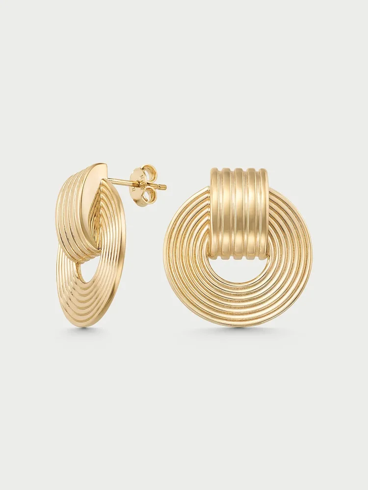 Dokulu Oval Yarım halka 14K Altın Küpe - 1