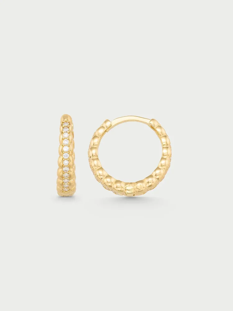 Dokulu Taş Sıralı Halka 14K Altın Küpe - 1