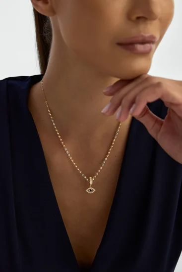 Dorika Toplu Nazar Temalı 14K Altın Kolye - (1)