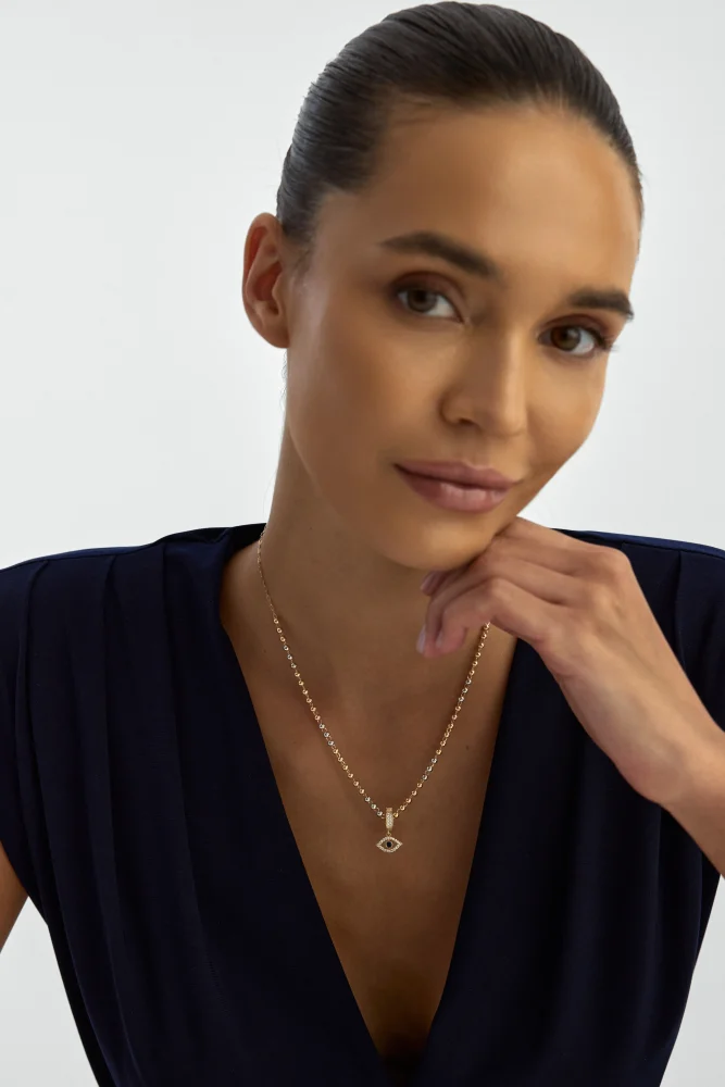 Dorika Toplu Nazar Temalı 14K Altın Kolye - 4