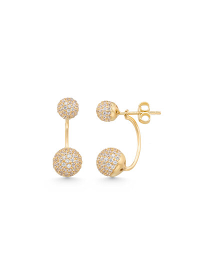 Double Sphere Zircon Drop Earrings in 14K Gold - 