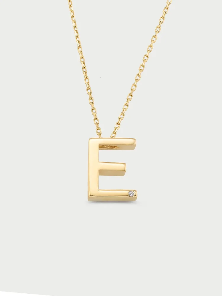E Harfi Taşlı 14K Altın Harf Kolye - 1