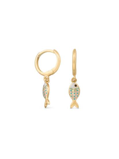 Enamel Fish Drop Kids Earrings in 14K Gold - 