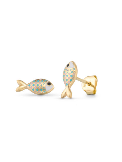 Enamel Fish Kids Earrings in 14K Gold - 
