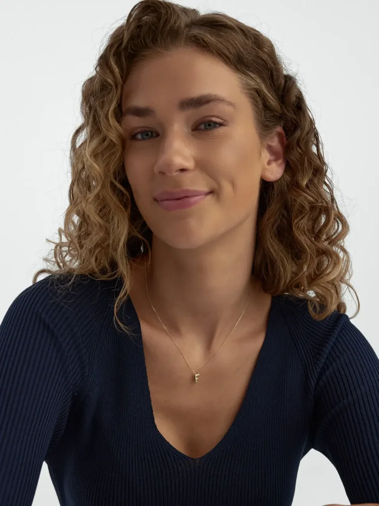 F Harfi Sade 14K Altın Harf Kolye - 4