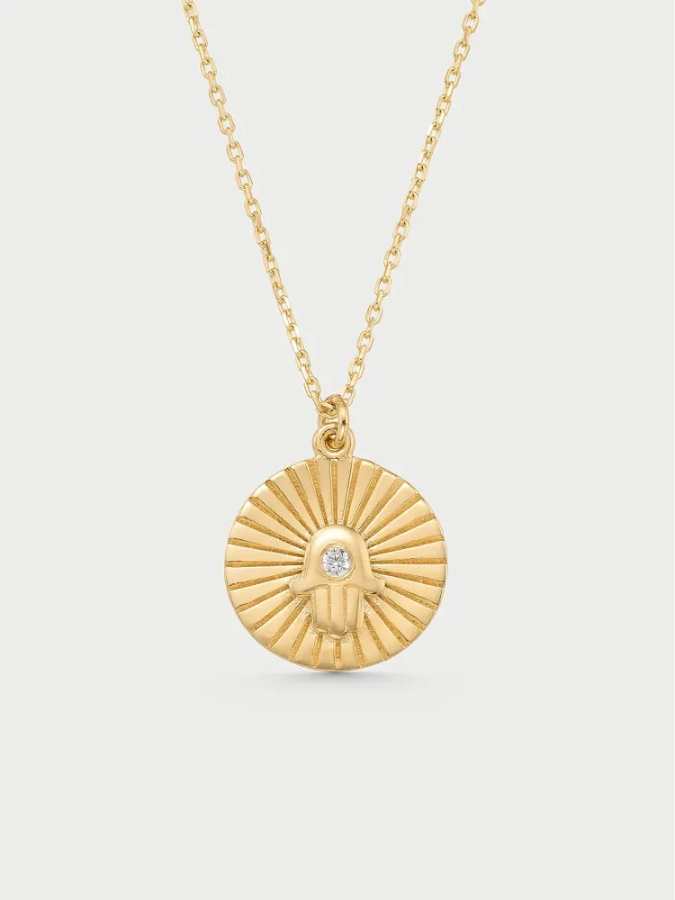 Fatma Ana Eli Tılsım Madalyon 14K Altın Kolye - 1