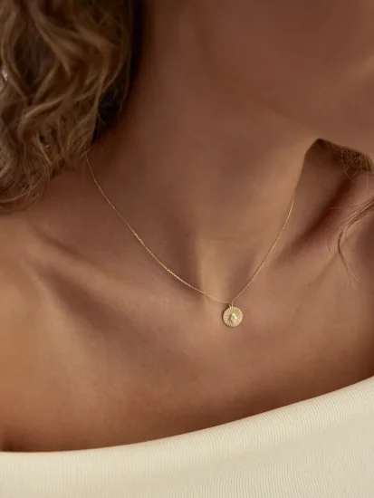 Fatma Ana Eli Tılsım Madalyon 14K Altın Kolye - (1)