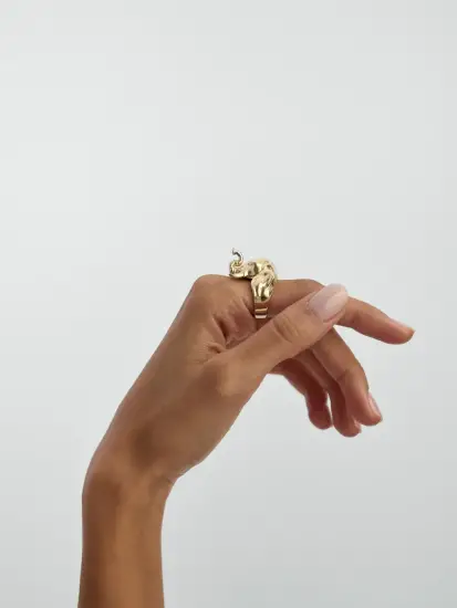 Fil Figürlü Sanatsal 14K Altın Yüzük - (1)