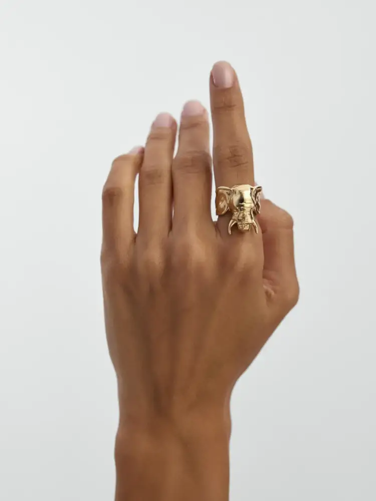 Fil Figürlü Sanatsal 14K Altın Yüzük - 3
