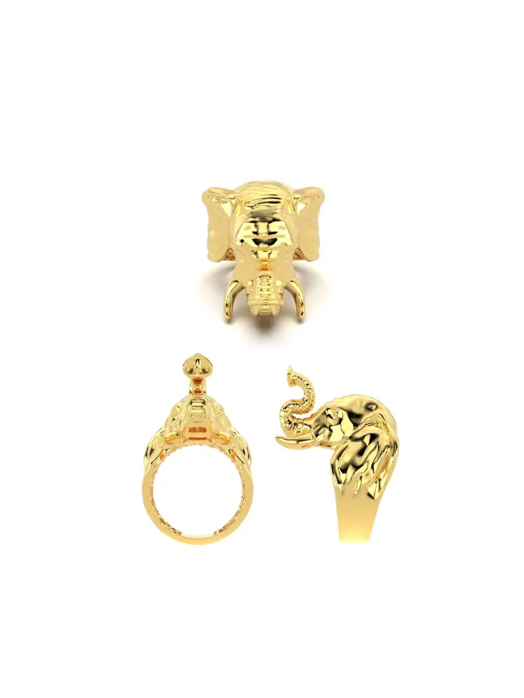 Fil Figürlü Sanatsal 14K Altın Yüzük - 8